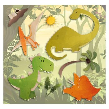 Adhesivos decorativos 3D Dinos Animales - Verde/Naranja - 30 x 30 cm