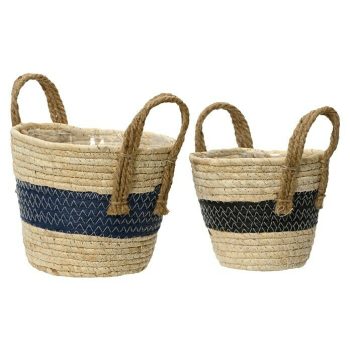 Maceta con interior de plástico Benito x Al: 15 x 17 cm - Materiales naturales - Marrón/Azul - Mínimo 20 unidades