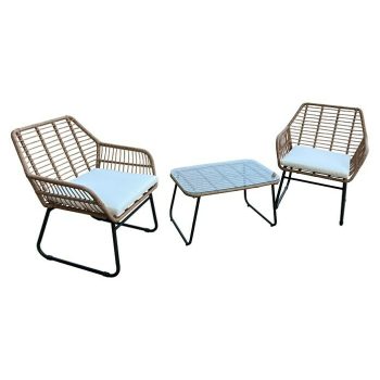 Conjunto de muebles Delfina 3 pzs. - Ratán sintético/Acero - Marrón