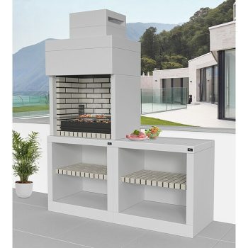 Barbacoa con chimenea Vilamoura con mesa lateral Superficie parrilla: 71,5 x 53 cm - Hormigón - Blanco