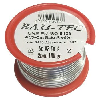 Bobina para soldar estaño - cobre 3% Diámetro: 2 mm - 100 g|Mínimo 10 unidades