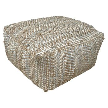 Puf Yute Cuero Blanco y natural - 40 x 40 x 30 cm