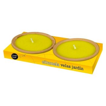 Vela de citronela en plato de terracota 2 ud. - Diámetro: 14 cm - Amarillo - Mínimo 20 unidades