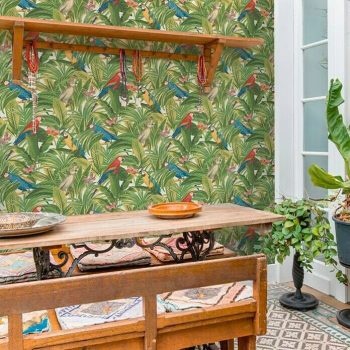 Papel pintado Loros verdes Verde - 10,05 x 0,53 m