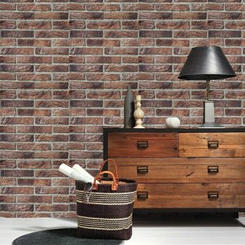 Papel pintado Material 1 Rojo/Negro - Efecto piedra - 10 x 0,53 m