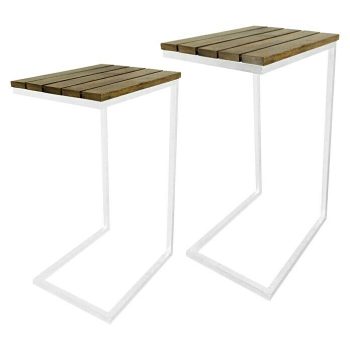 Mesa auxiliar de jardín Gaspard L x An x Al: 41 x 31 x 67 cm - Blanco/Natural