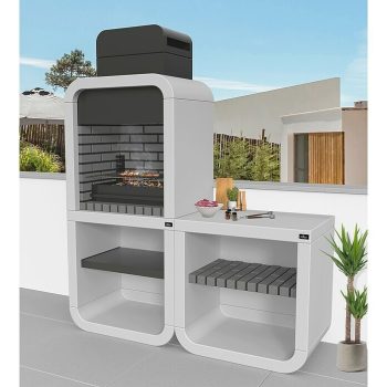 Barbacoa con chimenea Belem II con mesa lateral Superficie parrilla: 60 x 38 cm - Hormigón