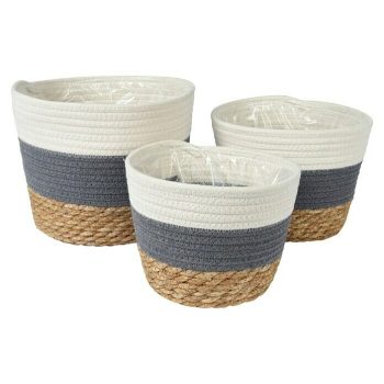 Maceta con interior de plástico Cosme x Al: 22 x 17 cm - Materiales naturales - Blanco/Azul|Mínimo 10 unidades