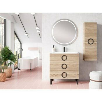Camargue Mueble de lavabo Moon L x An x Al: 45 x 100 x 85 cm - Roble - Mate - Color tirador: Negro mate