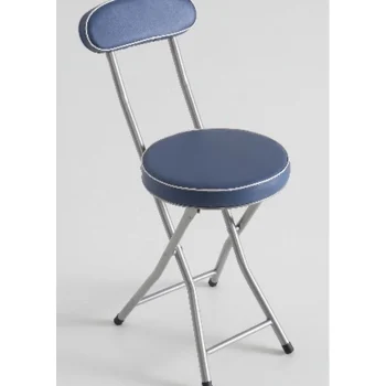 Taburete Plegable Acolchado Con Respaldo Azul. Kitcloset