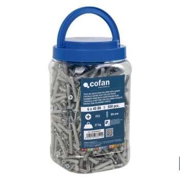 Pack de 500 Tacos de Golpe con Collarín Avelladado - Medidas: 6 mm x 40 mm