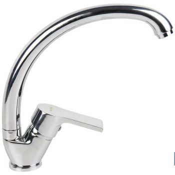 Grifo de Fregadero Monomando - Caño Alto en C - Modelo Ross - Fabricado en Latón - Medidas 23 x 25 x 4 cm