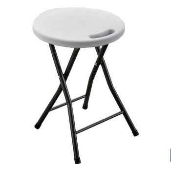 Taburete plegable portátil - Color blanco - Multiusos - Polietileno y acero - Dimensiones 33 x 30 x 46 cm
