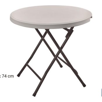 Mesa plegable redonda de color blanco - Peso máximo: 120 kg - Adecuada para 6 personas - Medidas abierta: 88 x 74 cm