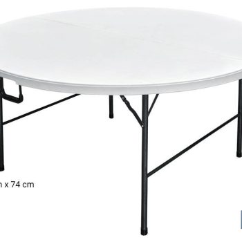 Mesa Redonda Plegable Blanca - Medida: 180 x 74 cm - Cierre Plegado por la Mitad