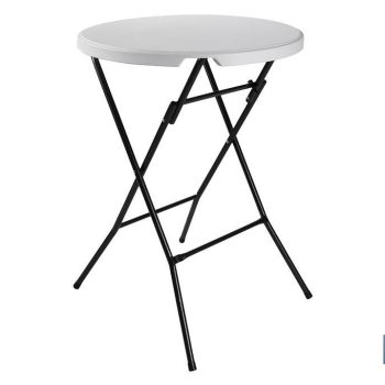 Mesa alta plegable redonda de color blanco - Adecuada para interior y exterior - Medidas: 80 x 110 cm