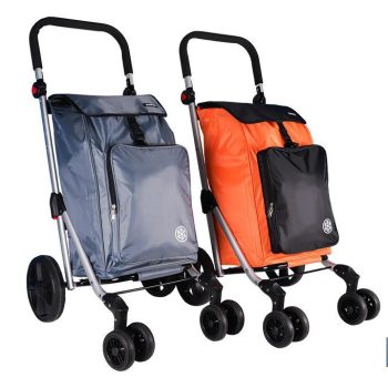 Carro de la compra plegable con 6 ruedas - Chasis de aluminio - Bolsa de 53 litros - Bolsillo para congelados - Mango ajustable - Disponible en varios colores