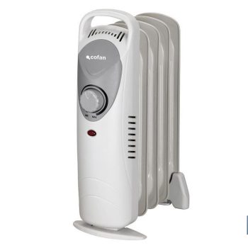 Mini radiador de aceite - Potencia: 450 W - Termostato regulable - Seguridad antiincendios - Color: blanco - Medidas: 26 x 13 x 41 cm