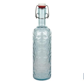 Botella de vidrio azul transparente con cierre de estribo - Capacidad de 1 litro |Mínimo 10 unidades