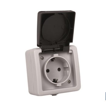 Base Enchufe con tapa IP44 - Para exteriores - 16 A - 250 V - Color gris |Mínimo 10 unidades