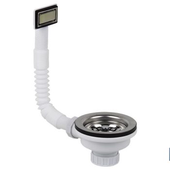 Válvula para Fregadero - Medidas: 1" 1/2 x 115 - Con Cesta Rejilla de Acero Inox. y Tornillo - 2 Modelos de Rebosadero