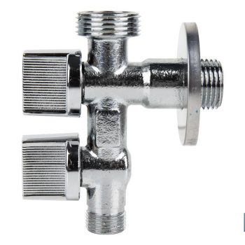 Válvula de Escuadra con Doble Salida - Medidas: 1/2" x 1/2" x 3/8" - Fabricada en Latón CW617N - Rosca de Entrada a Gas